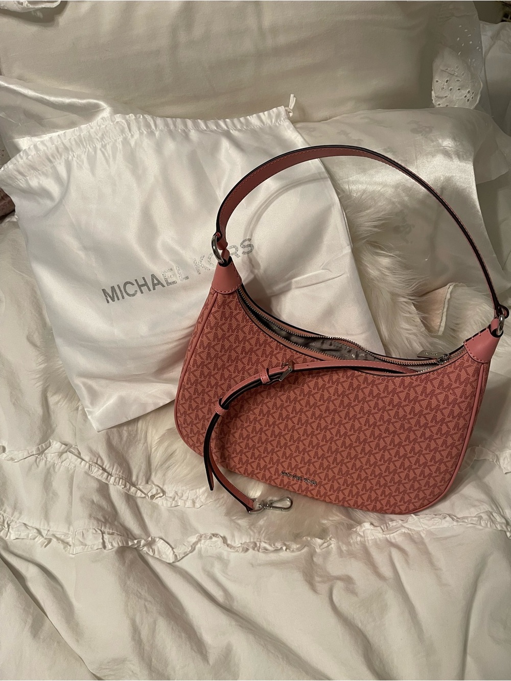 Michael Kors Pink Monogram Shoulder Bag with Detachable Strap